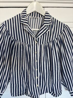 Vintage Cacharel Cute Stripe Fitted Cropped Collared Button Up Blouse French